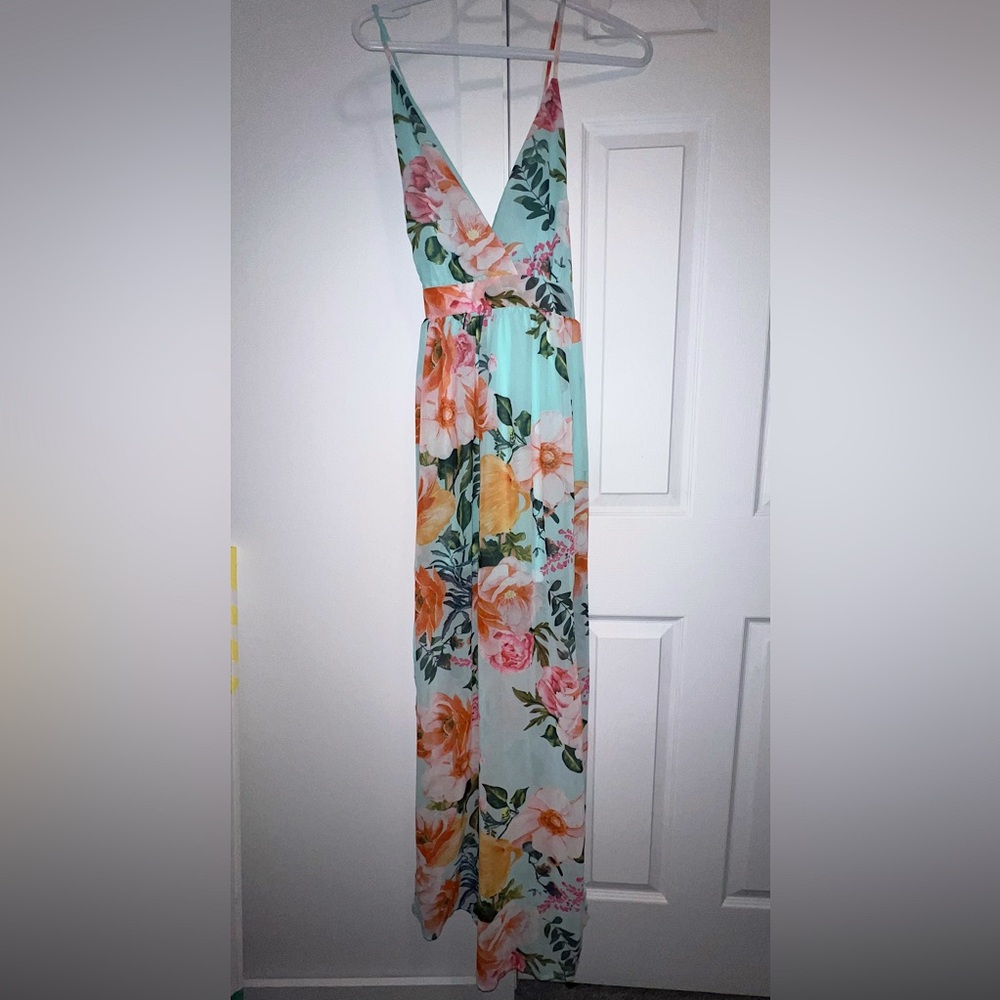Floral maxi dress, blue, pink and orange NWT